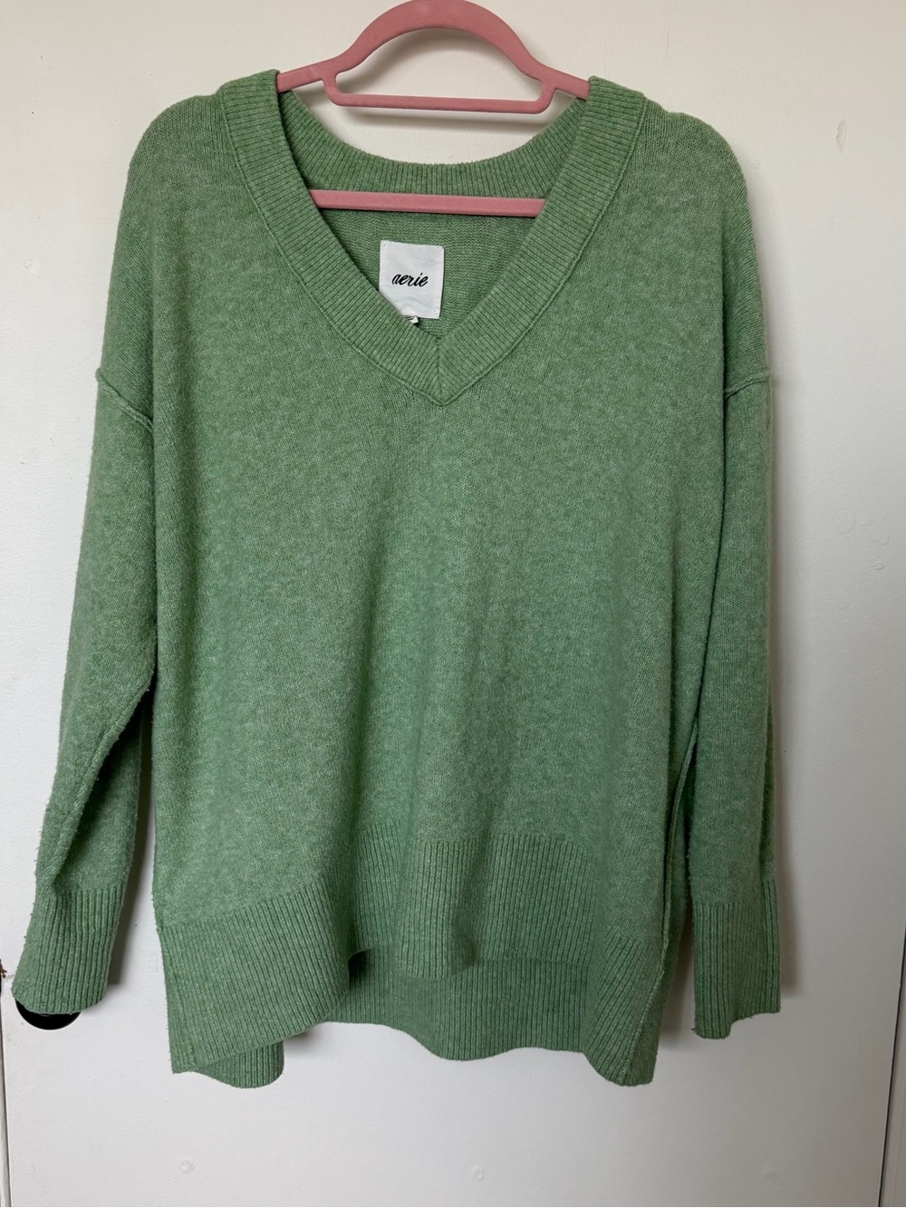 Aerie Green Oversized V-Neck Sweater Size Small